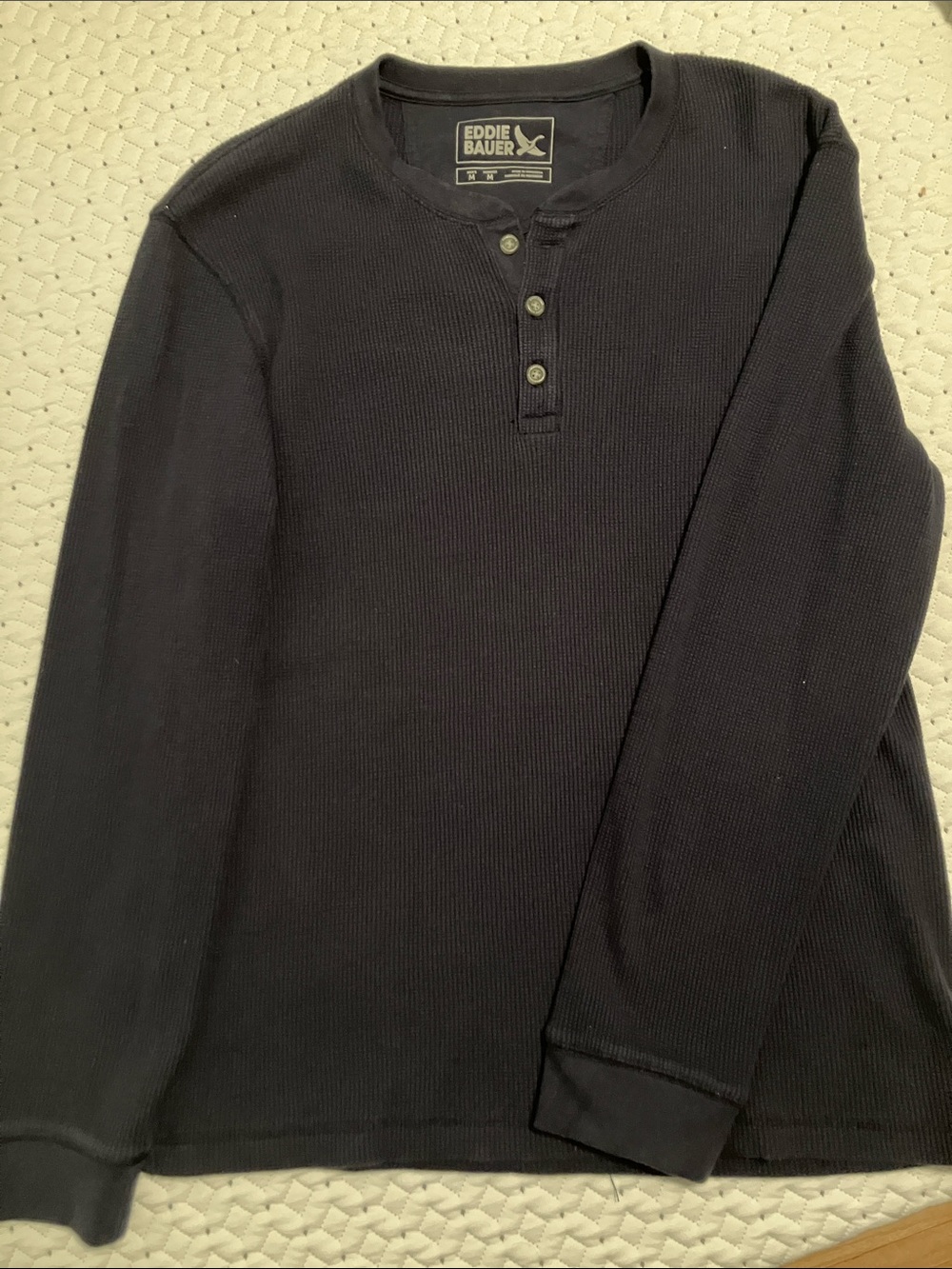 Eddie Bauer Navy Blue Waffle Knit Henley Long-Sleeve Shirt